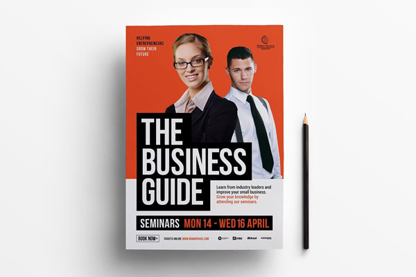 Business Seminar Flyer and DL Cards Templates Featuring Orange Theme FREE PSD
