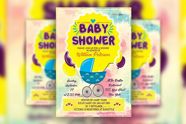 Cartoonish Baby Shower Party Flyer Template FREE PSD
