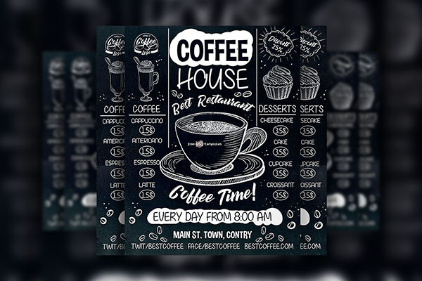 Chalk Illustrated Coffee Shop Flyer and Facebook Cover Template FREE PSD