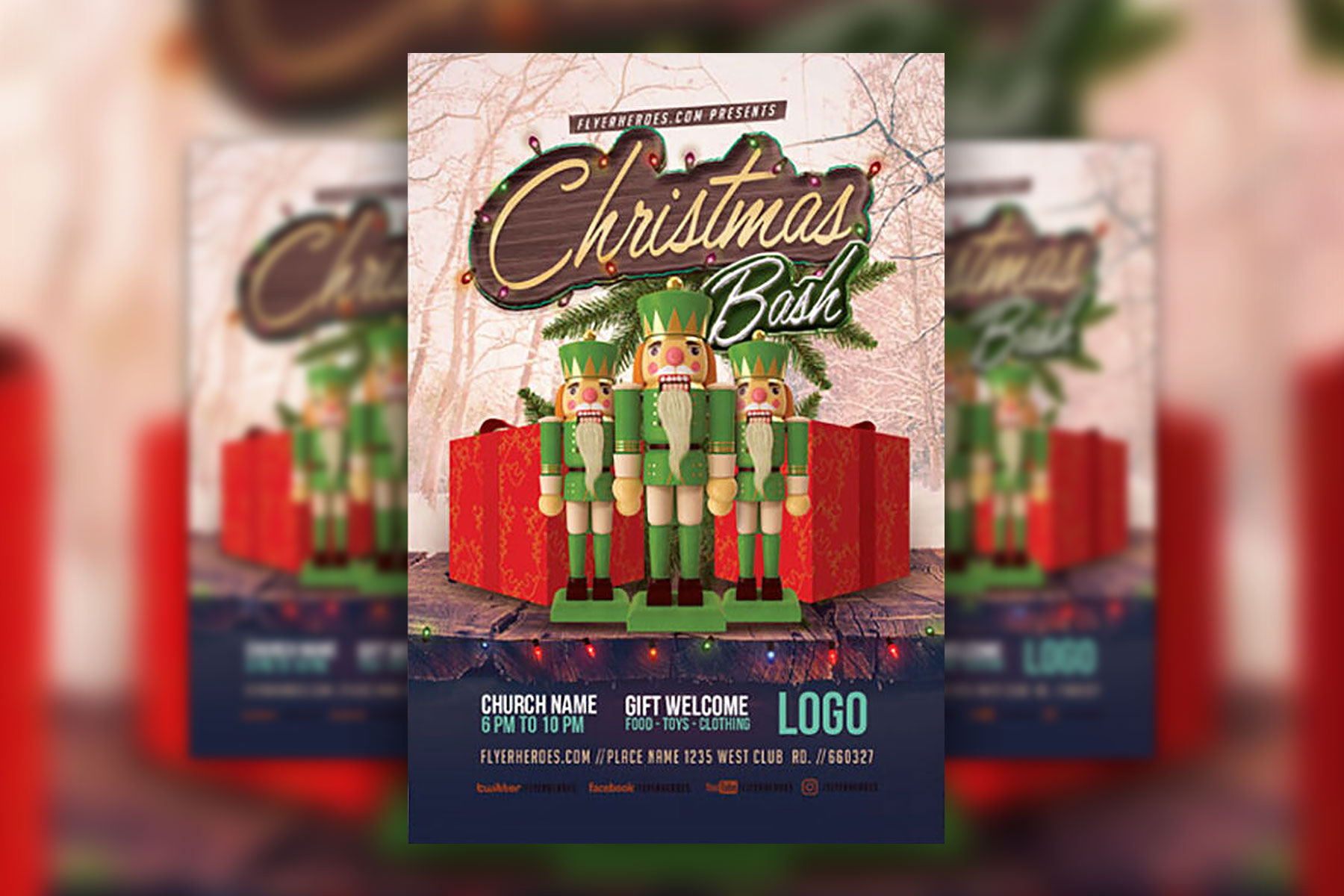 Christmas Bash Flyer Template Designed with Nutcrackers and Gifts (FREE ...