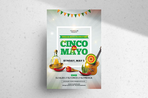 Cinco de Mayo Flyer Template Featuring Sombrero and Red Pepper FREE PSD