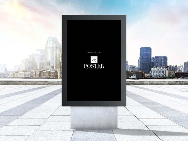 City Outdoor Advertisement Stand Poster Mockup FREE PSD