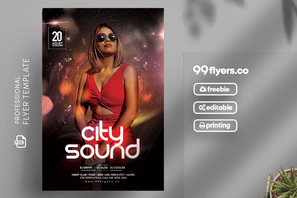City Sound Flyer Template Featuring Sparkly Colorful Background FREE PSD