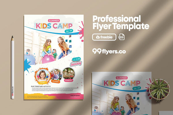 Colorful, Abstract Kids Summer Camp Flyer Template FREE PSD