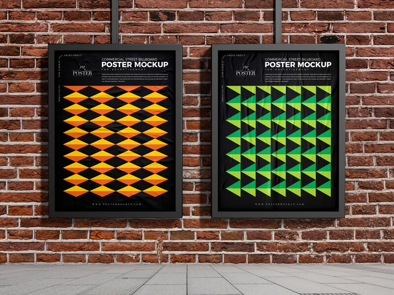 Commercial Street Poster Mockup With A Classic Brick Wall Background FREE PSD