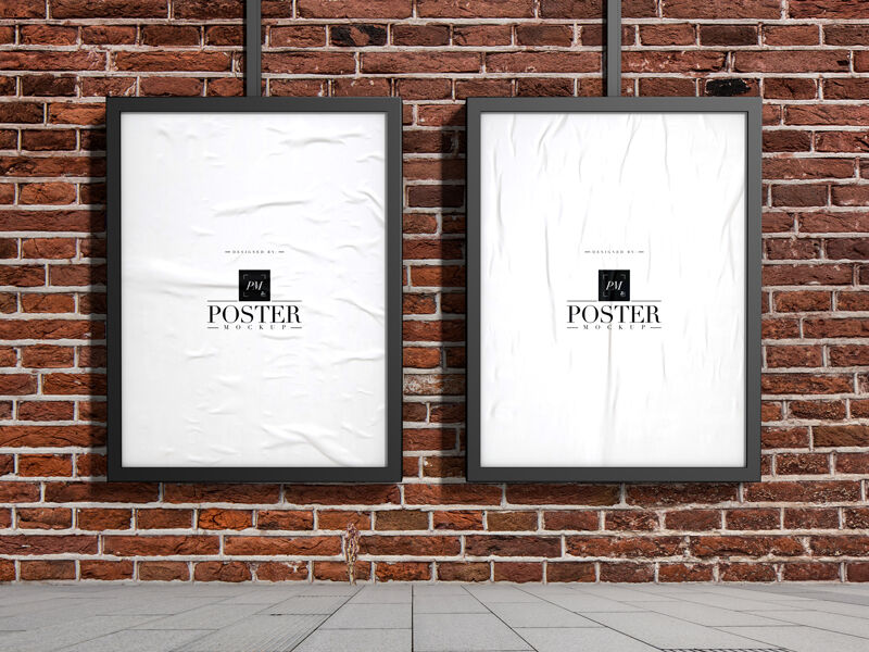 Commercial Street Poster Mockup With A Classic Brick Wall Background FREE PSD