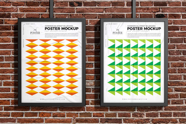 Commercial Street Poster Mockup With A Classic Brick Wall Background FREE PSD