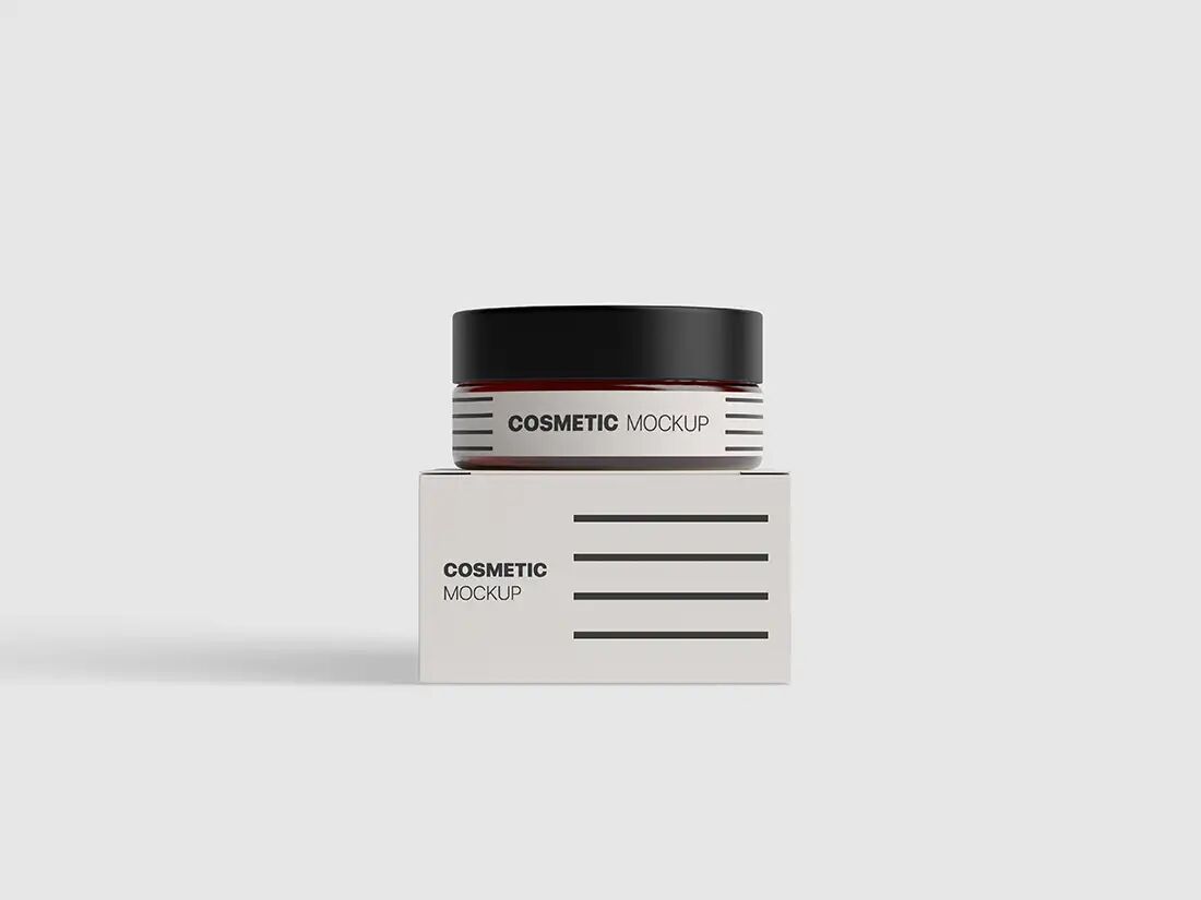 Cosmetic Jar on the Packaging Box Mockup FREE PSD