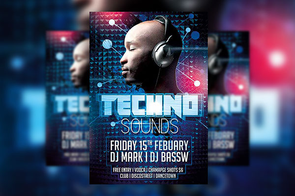 Dark Blue Techno Club Party Flyer Template FREE PSD