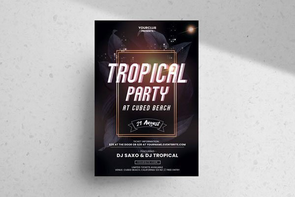 Dark Tropical Party Flyer Template FREE PSD