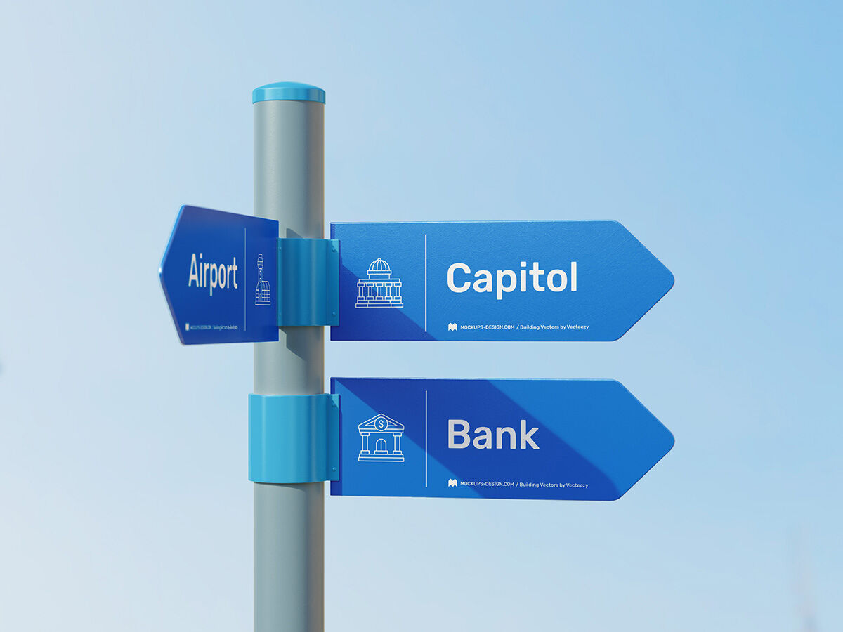 Direction sign mockups with 4 PSD Perspectives FREE PSD