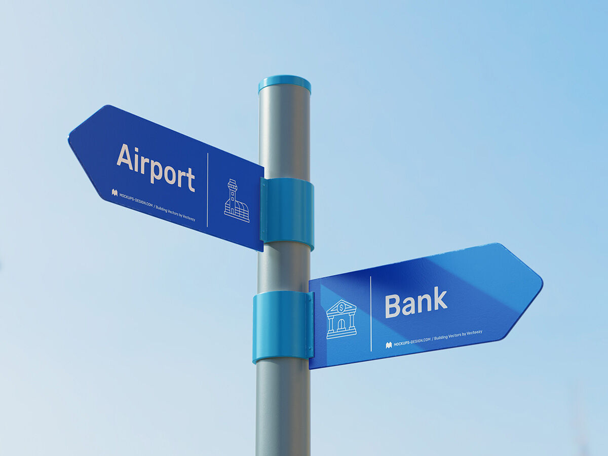 Direction sign mockups with 4 PSD Perspectives FREE PSD