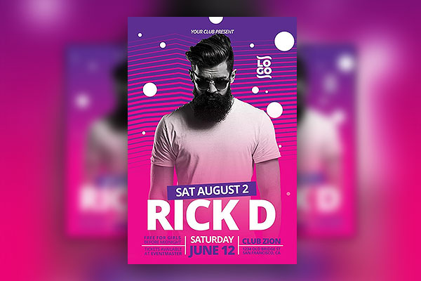 DJ Announcement Flyer Template with Purple and Pink Theme FREE PSD