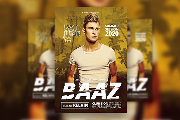 DJ Artist Event Flyer Template with Palm Trees in the Background FREE PSD