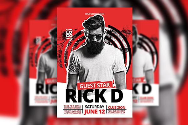 DJ Artist Flyer Template Featuring Circular Shapes at the Background FREE PSD