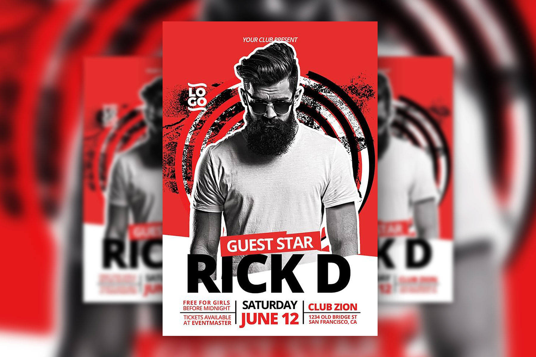 DJ Artist Flyer Template Featuring Circular Shapes at the Background FREE PSD