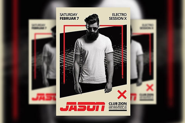 DJ Club Flyer Template Black and White Theme and Red Lines FREE PSD