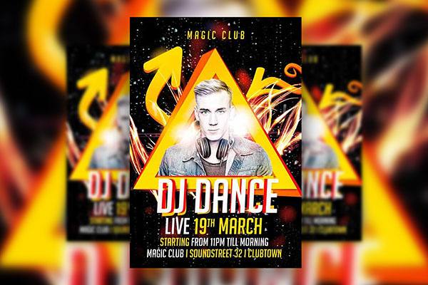 DJ Club Flyer Template with Yellow Triangle and Black Theme FREE PSD