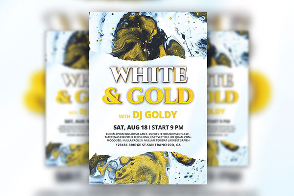 DJ Flyer Template Featuring Golden and White Snowy Theme FREE PSD