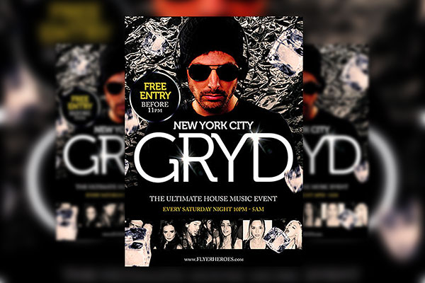 DJ Flyer Template Featuring Shiny Wrinkled Background and Diamonds FREE PSD