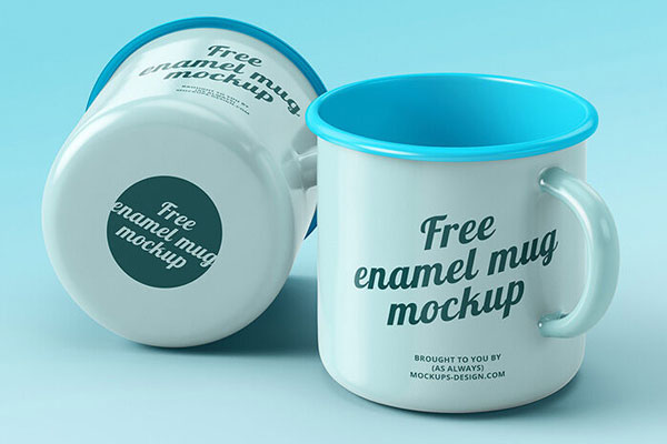 Enamel Modern Pair Of Mugs Mockup FREE PSD