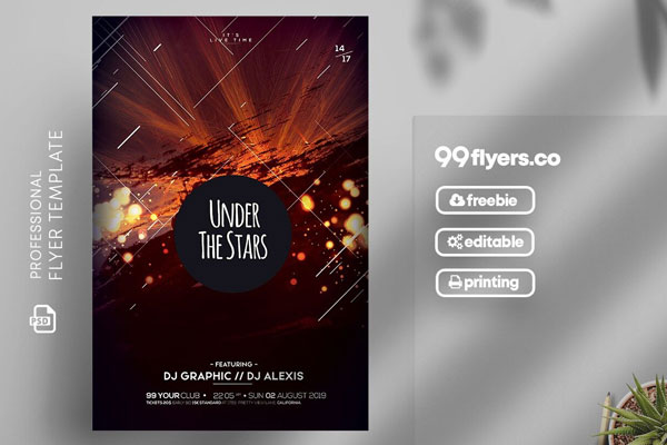 Event Flyer Template Featuring Sparkly Sunset Scene FREE PSD