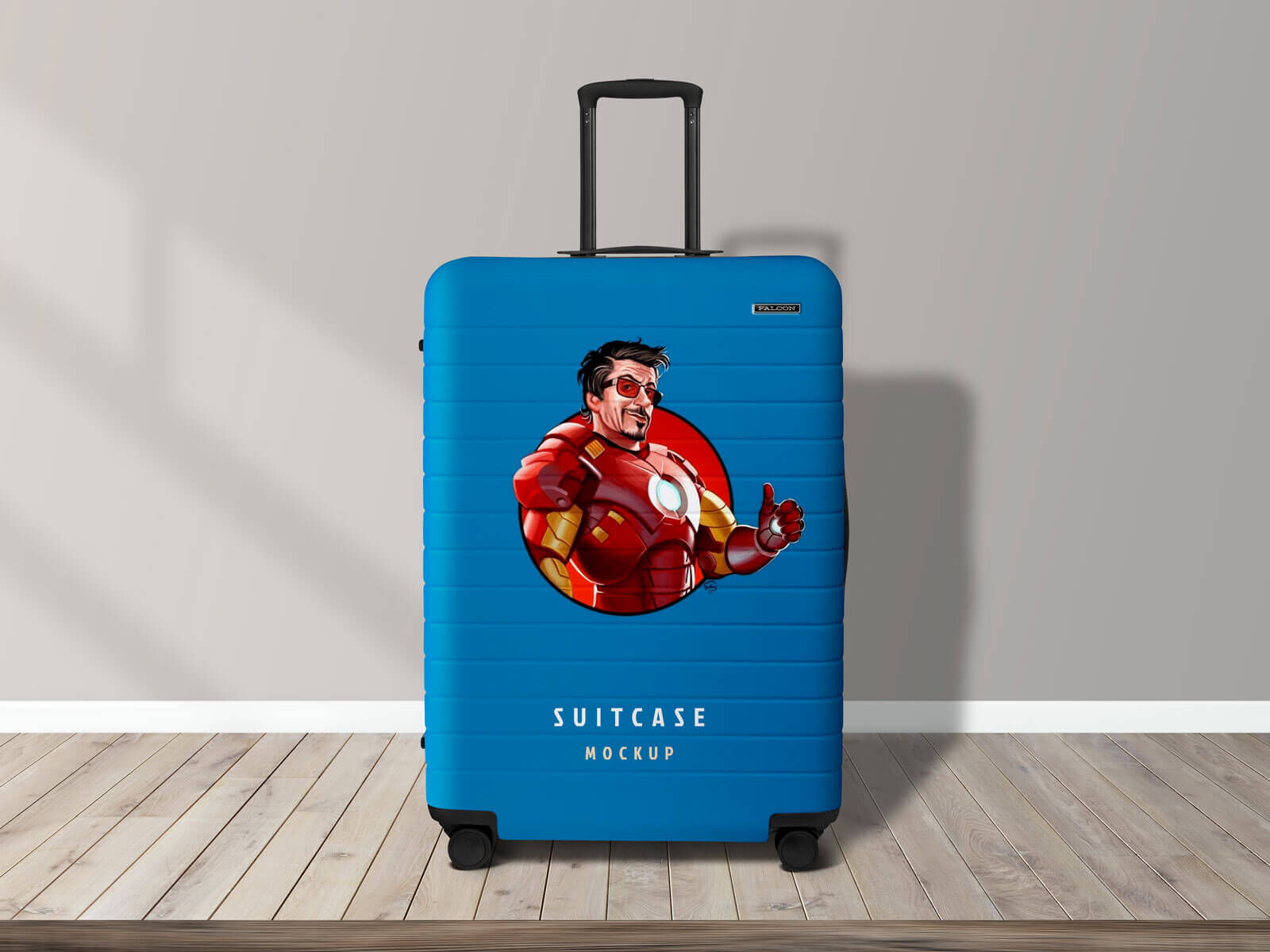 Fancy Travel Luggage Suitcase On Wooden Floor Mockup FREE PSD