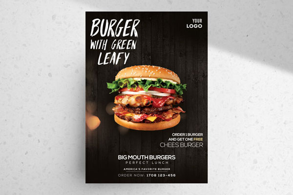 Fast Food Restaurant Flyer Template Featuring a Big Fat Burger FREE PSD