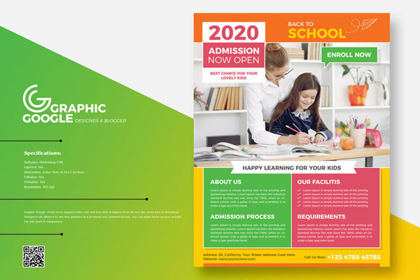Flat Education Flyer Template FREE PSD