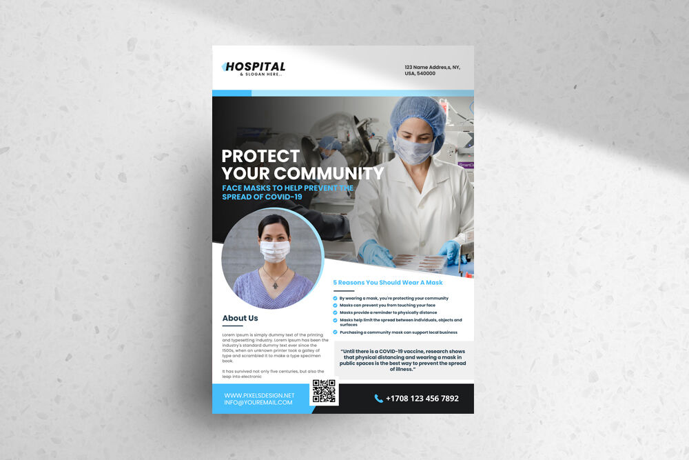 Flat Medical Flyer Template in a White, Blue Theme FREE PSD
