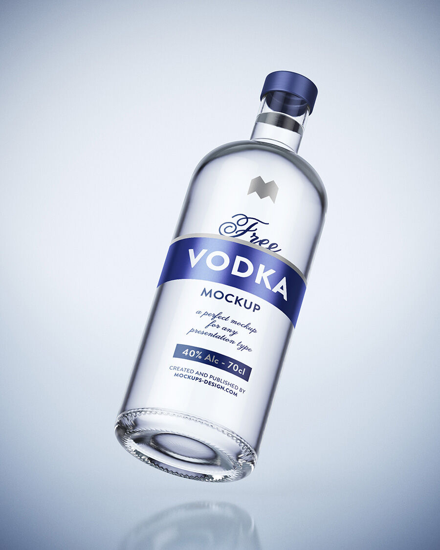 Floating Photo-Realistic Vodka Bottle Mockup FREE PSD
