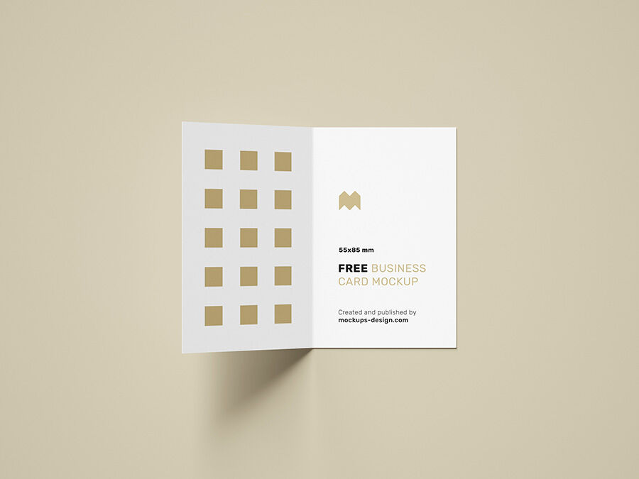 Folded Business Card Mockup with a Beige Background FREE PSD
