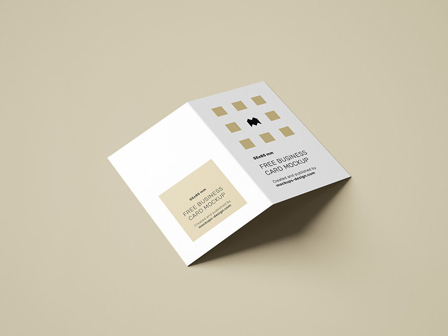 Folded Business Card Mockup with a Beige Background FREE PSD