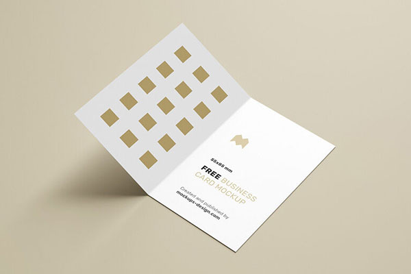 Folded Business Card Mockup with a Beige Background FREE PSD