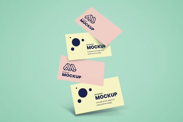 Four Falling Business Cards Mockup (FREE) - Resource Boy