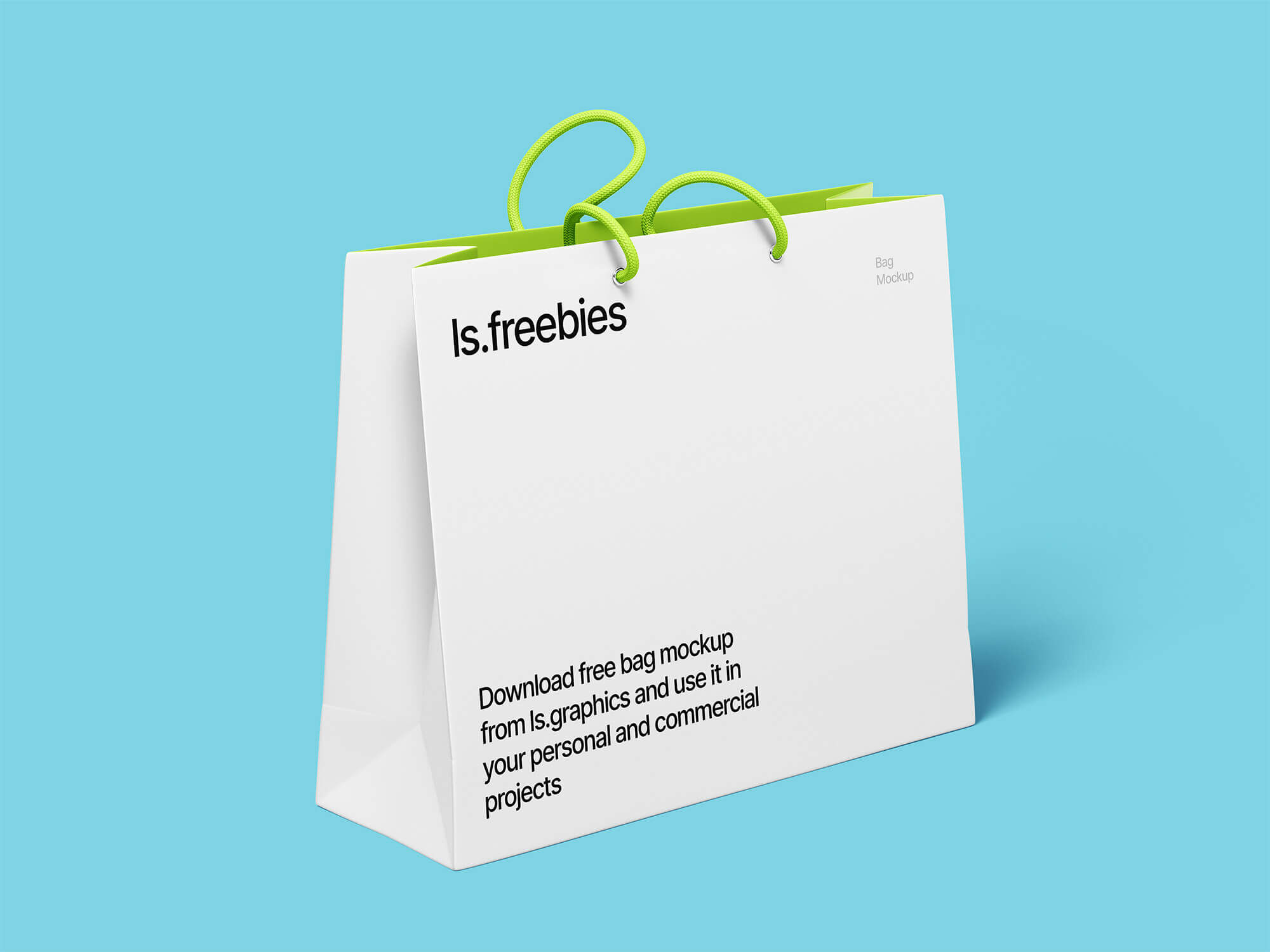 Front Scene of Standing Shopping Bag with Green Rope Mockup FREE PSD