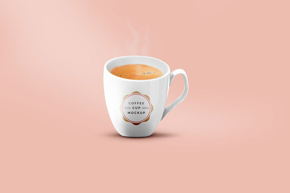 Front View of a Ceramic Coffee Cup Mockup FREE PSD