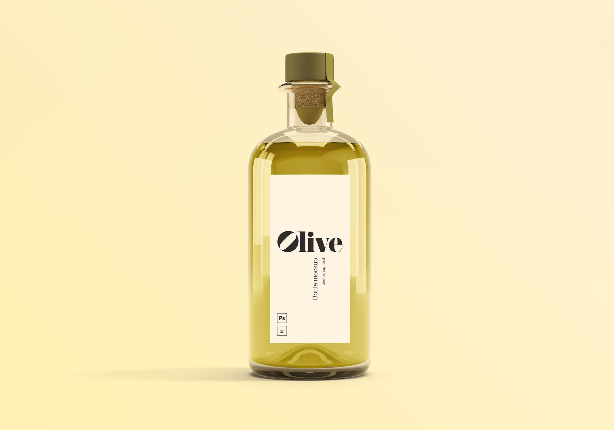 Front View of Olive Oil Bottle Wearing Cap Mockup FREE PSD