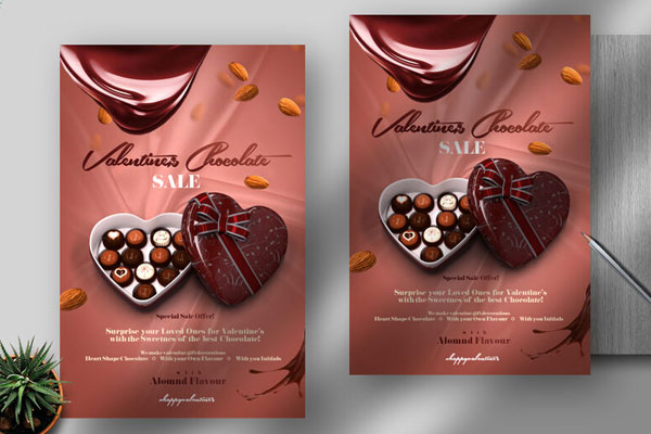 Futuristic Brown Valentines Chocolate Sale Flyer Template FREE PSD