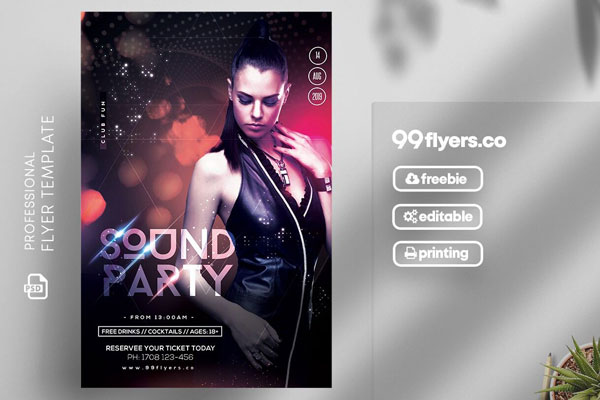 Futuristic Sound Party Flyer Template FREE PSD