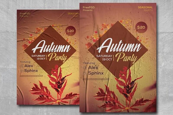 Geometric Autumn Party Flyer Template FREE PSD