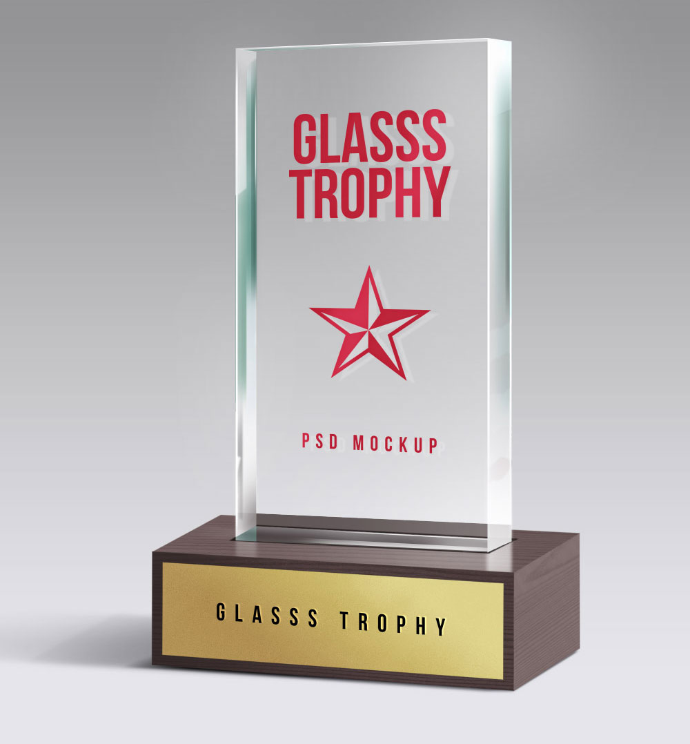 Glass Trophy Mockup with Wooden Base FREE PSD