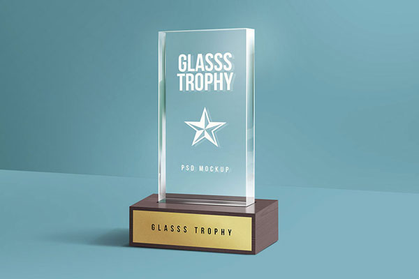 Glass Trophy Mockup with Wooden Base FREE PSD