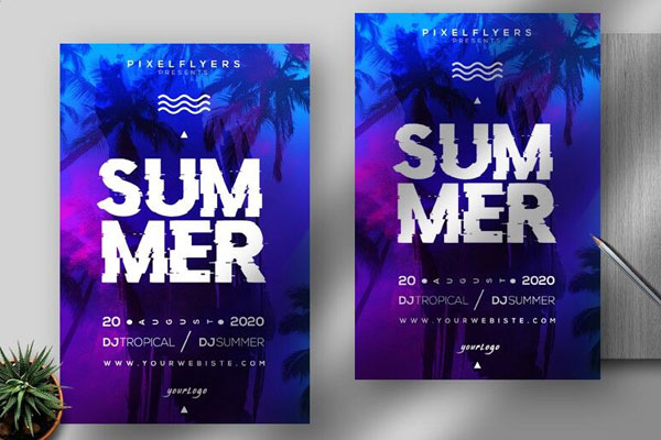 Glitch Summer Party Flyer Template FREE PSD