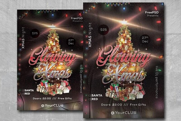 Glowing Christmas Flyer Template Featuring Christmas Tree FREE PSD