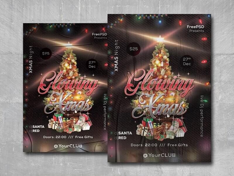 Glowing Christmas Flyer Template Featuring Christmas Tree FREE PSD
