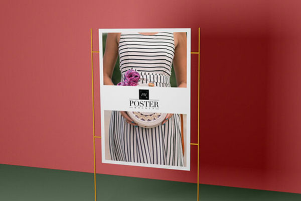 Gold Metal Stand Poster Mockup FREE PSD