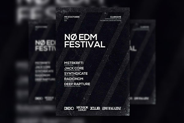 Grunge, Black EDM Festival Flyer Template FREE PSD