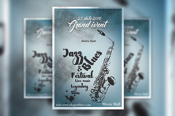 Grunge Jazz and Blues Club Flyer Template and Facebook Cover FREE PSD
