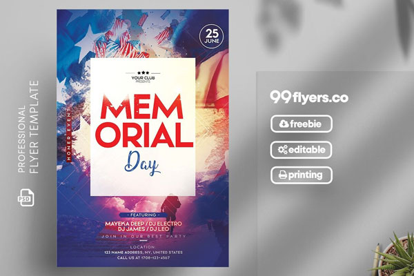 Grunge Memorial Day Event Flyer Template FREE PSD